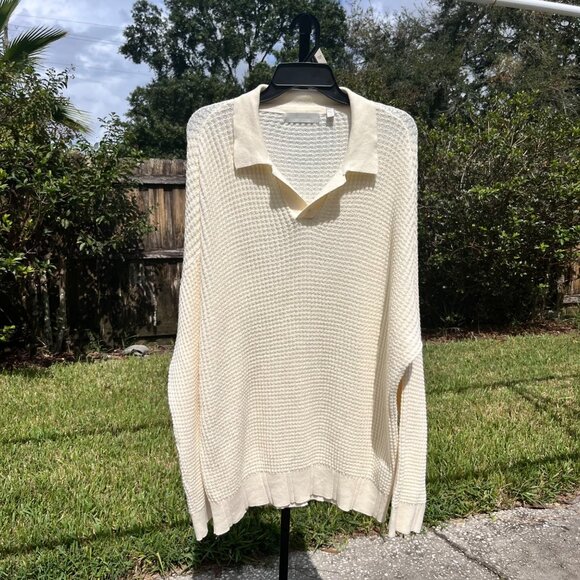 Standard Cloth Ecru Waffle Knit Pullover Polo Sweater in Ivory  Size L - Picture 2 of 9